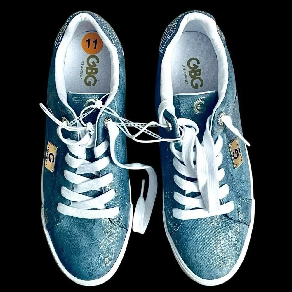 NWT Gorgeous GBG GUESS Los Angeles 11M Ggorry Denim Studded Rhinestones Sneakers